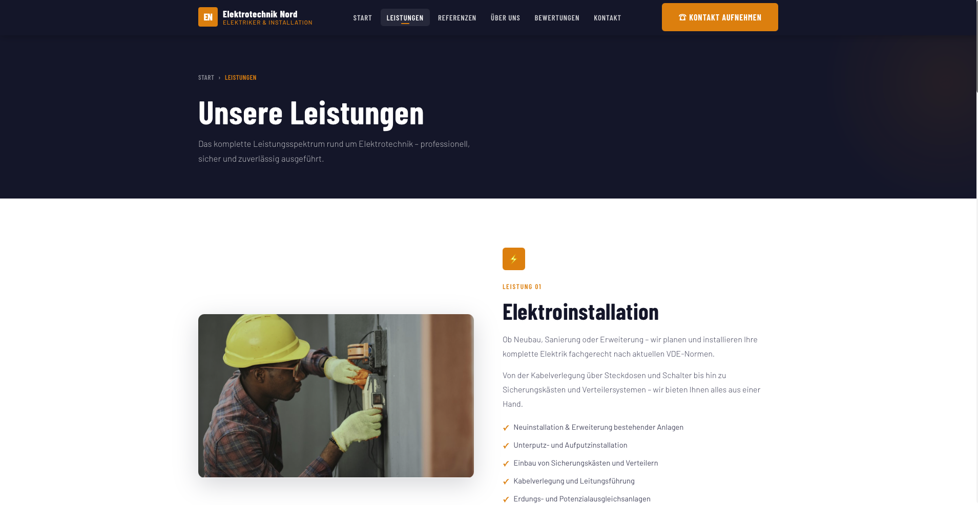 Leistungsseite der Referenz Elektrotechnik Nord