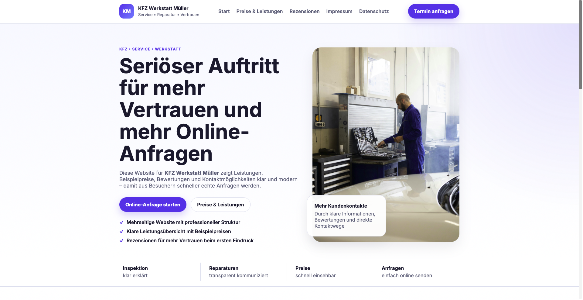 Startseite der Referenz KFZ Werkstatt Müller