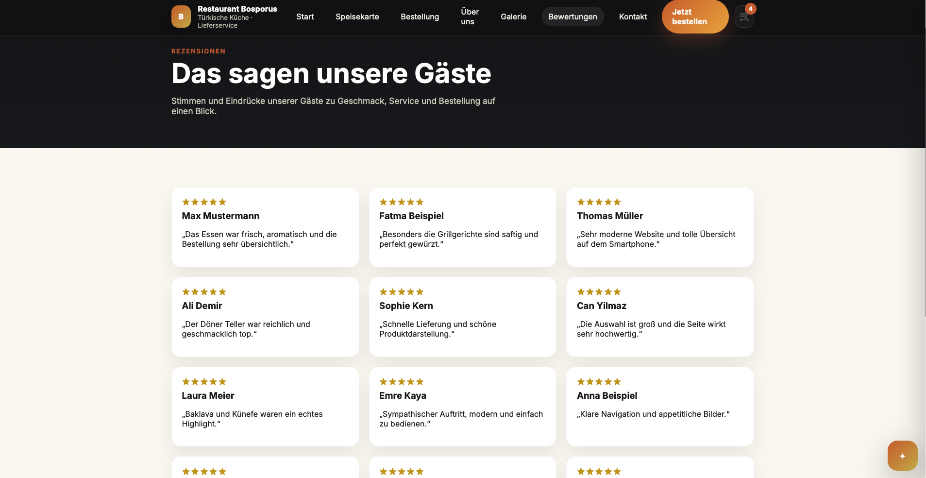 Bewertungsseite der Referenz Restaurant Bosporus