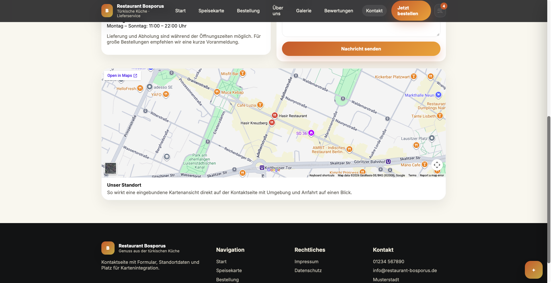 Standort und Footer der Referenz Restaurant Bosporus