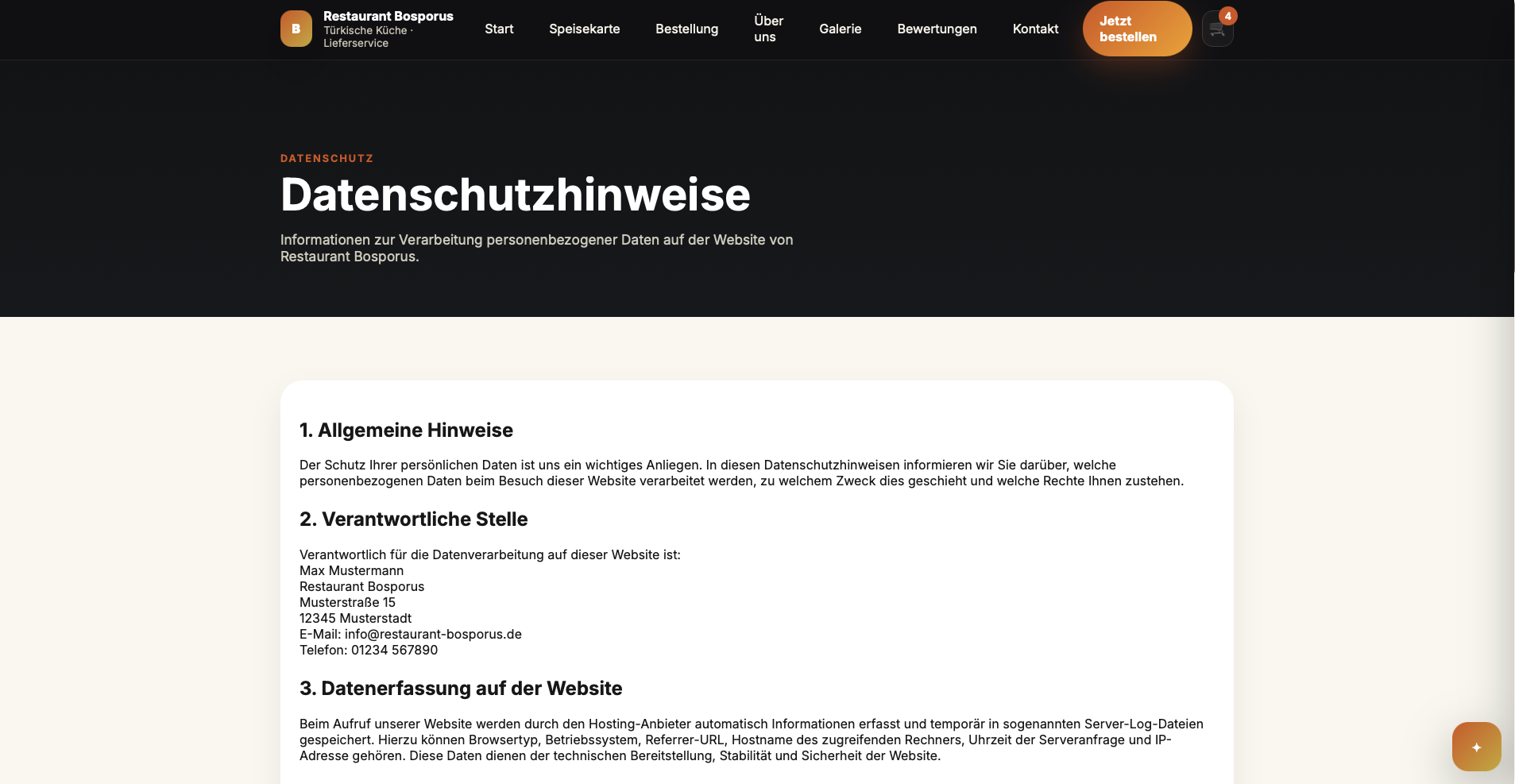 Datenschutz der Referenz Restaurant Bosporus