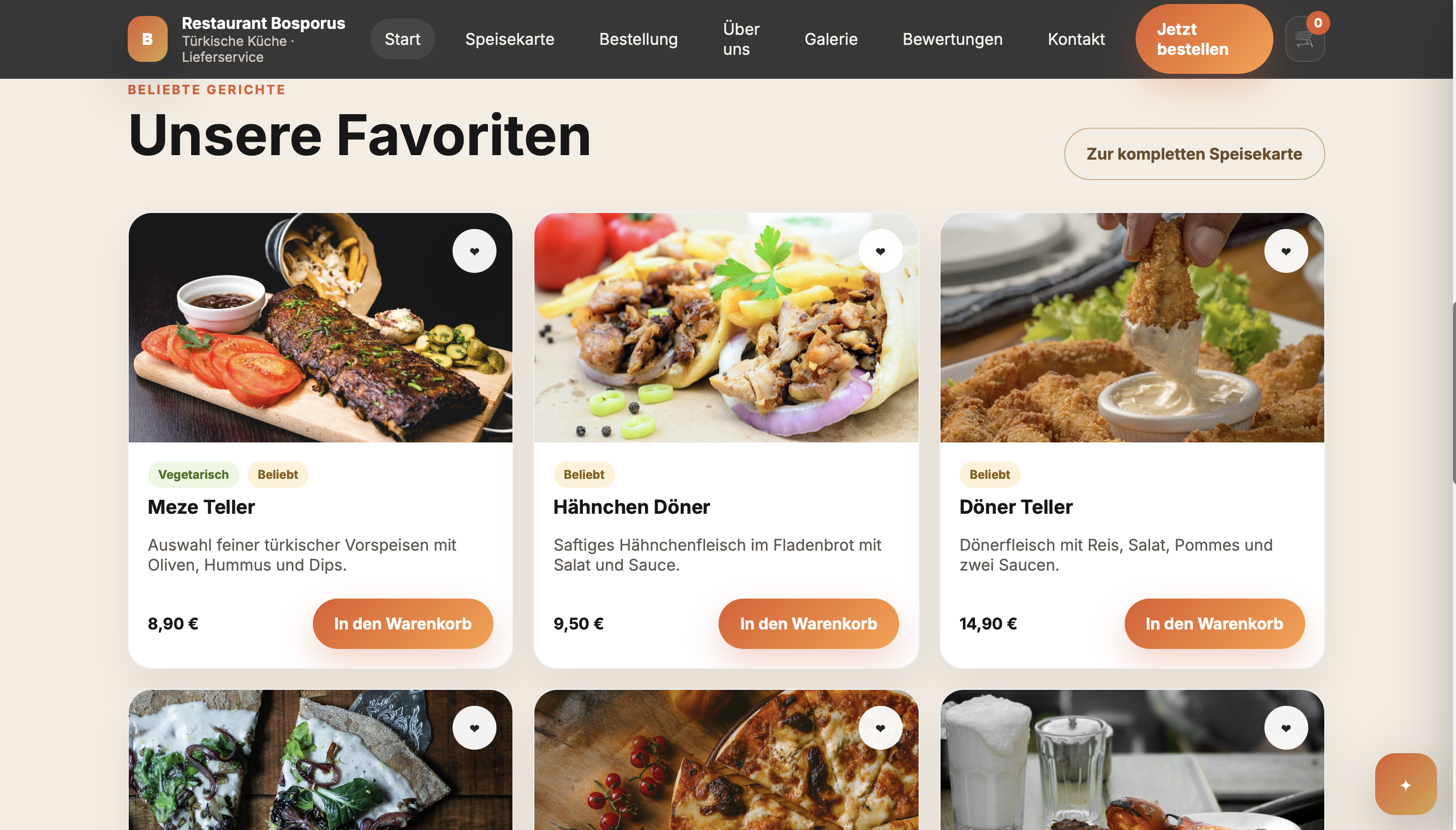 Favoriten-Bereich der Referenz Restaurant Bosporus