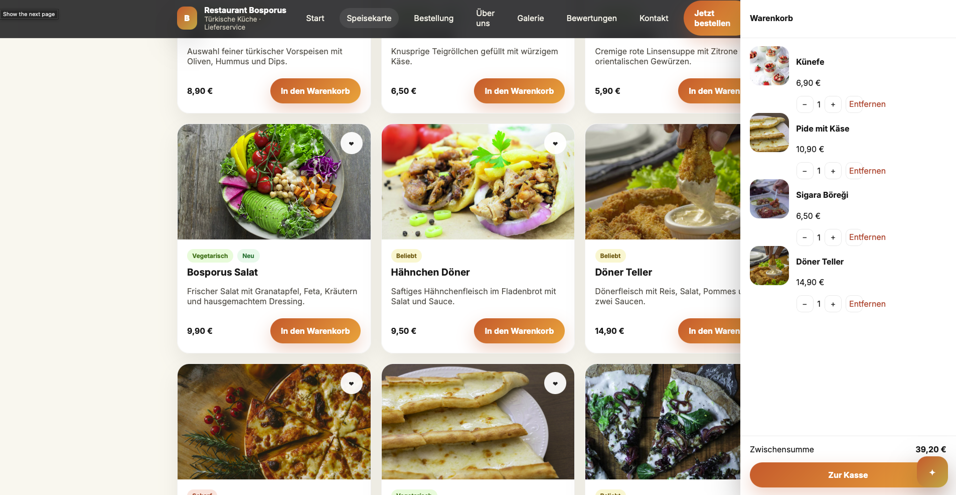 Warenkorb der Referenz Restaurant Bosporus