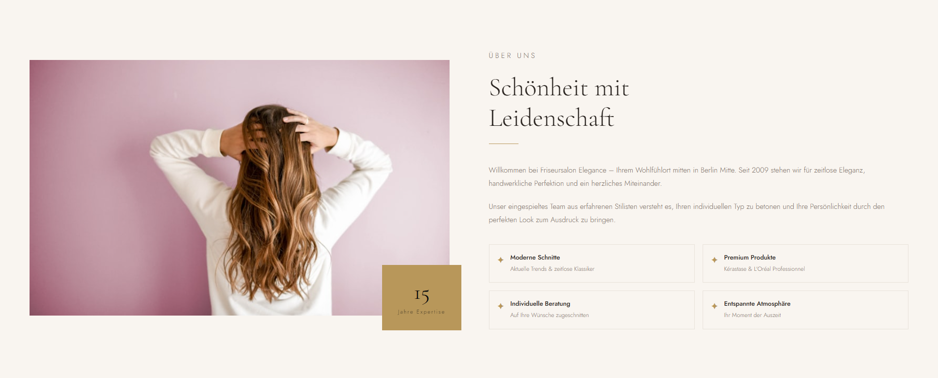Über-uns-Bereich der Referenz Salon Elegance